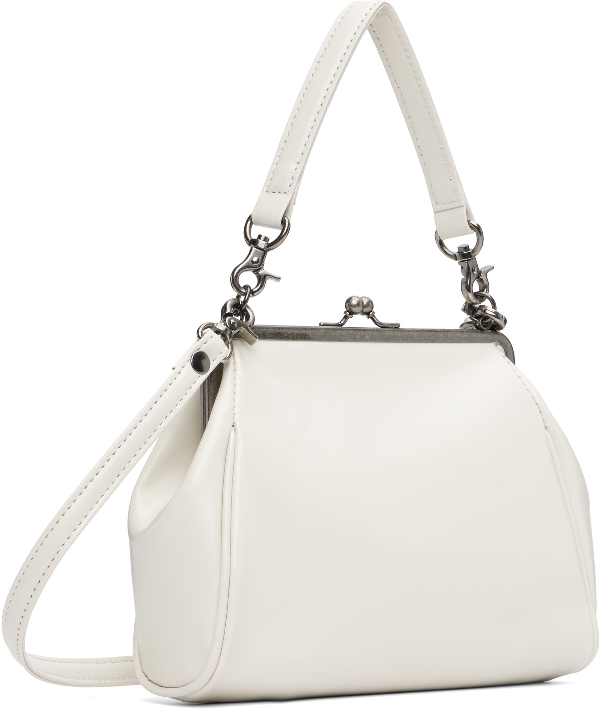 Y's Off-White Semi-Matte Leather Metal Clasp Bag