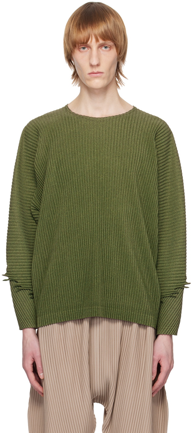 HOMME PLISSÉ ISSEY MIYAKE Green Serrate Long Sleeve T-Shirt