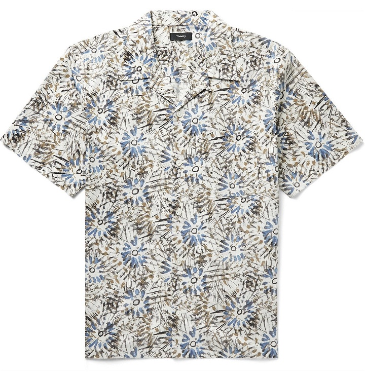 Photo: Theory - Weldon Camp-Collar Floral-Print Cotton-Blend Poplin Shirt - Neutrals