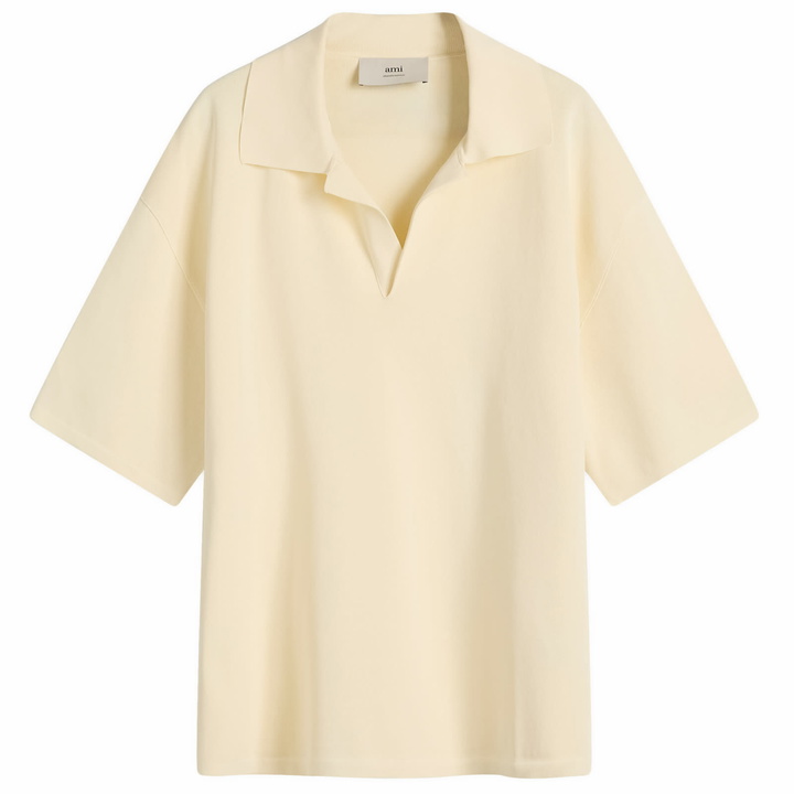 Photo: AMI Paris Men's Short Sleeve Polo in White Cream