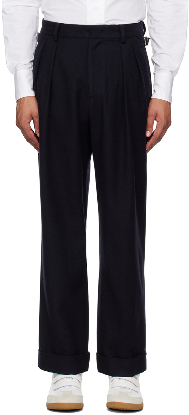 AFTER PRAY Navy Pleated Trousers