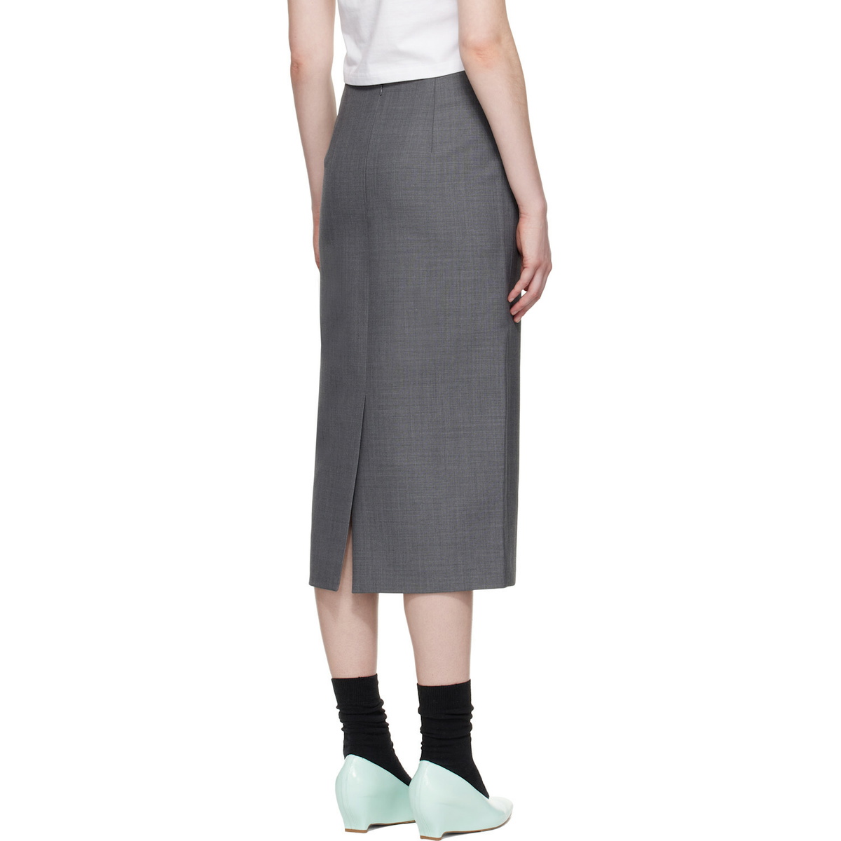 SHUSHU/TONG Gray Straight Fitted Midi Skirt