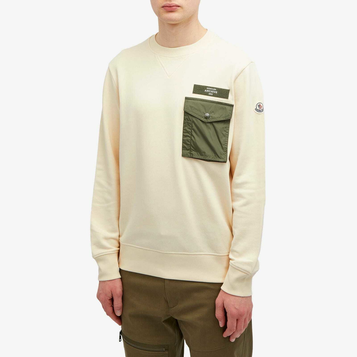 Moncler Men's Long Sleeve Nylon Pocket T-Shirt in White