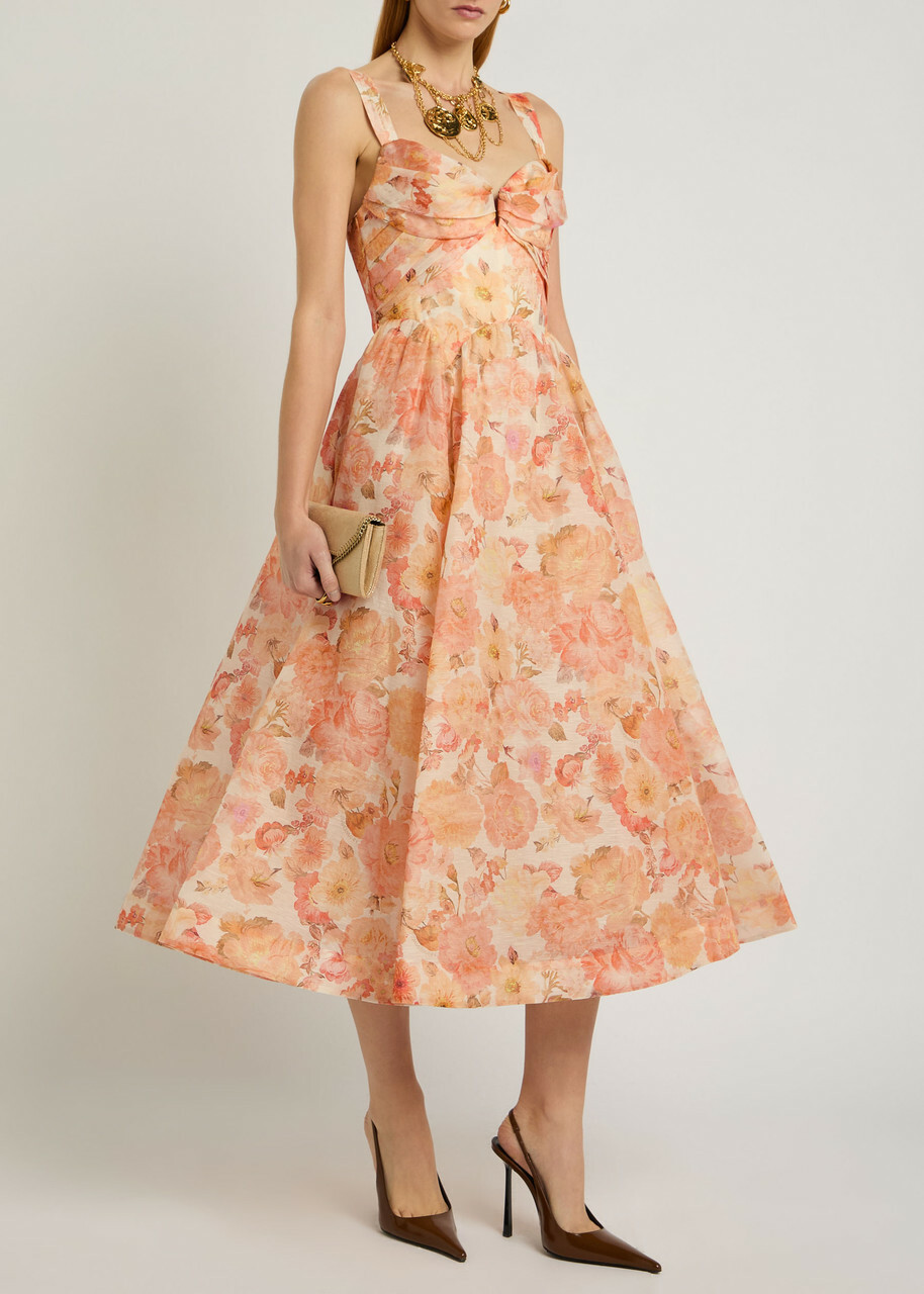 Zimmermann Rebellion Floral-print Linen and Silk-blend Midi Dress Multicoloured 1
