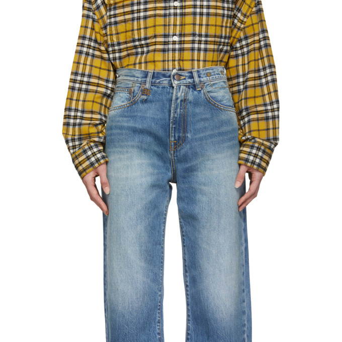 R13 Blue Double-Shredded Hem High-Rise Camille Jeans R13