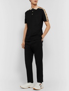 GUCCI - Logo-Jacquard Webbing-Trimmed Stretch-Cotton Piqué Polo Shirt - Black