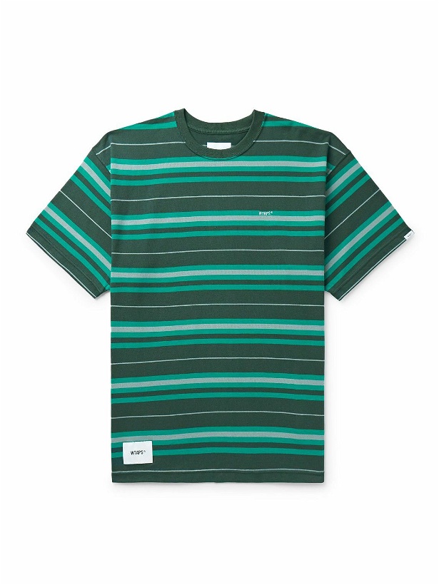 Photo: WTAPS - Appliquéd Logo-Embroidered Striped Cotton-Jersey T-Shirt - Green