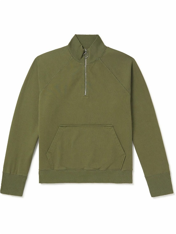 Photo: Drake's - Cotton-Jersey Half-Zip Sweatshirt - Green