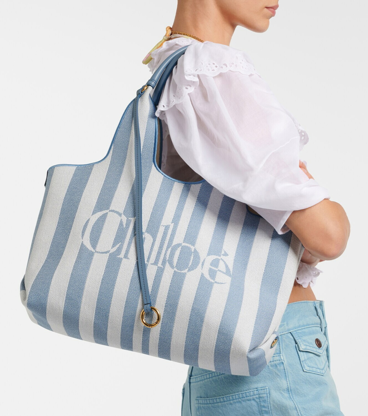 Chloé Chloé Stripy logo canvas tote bag