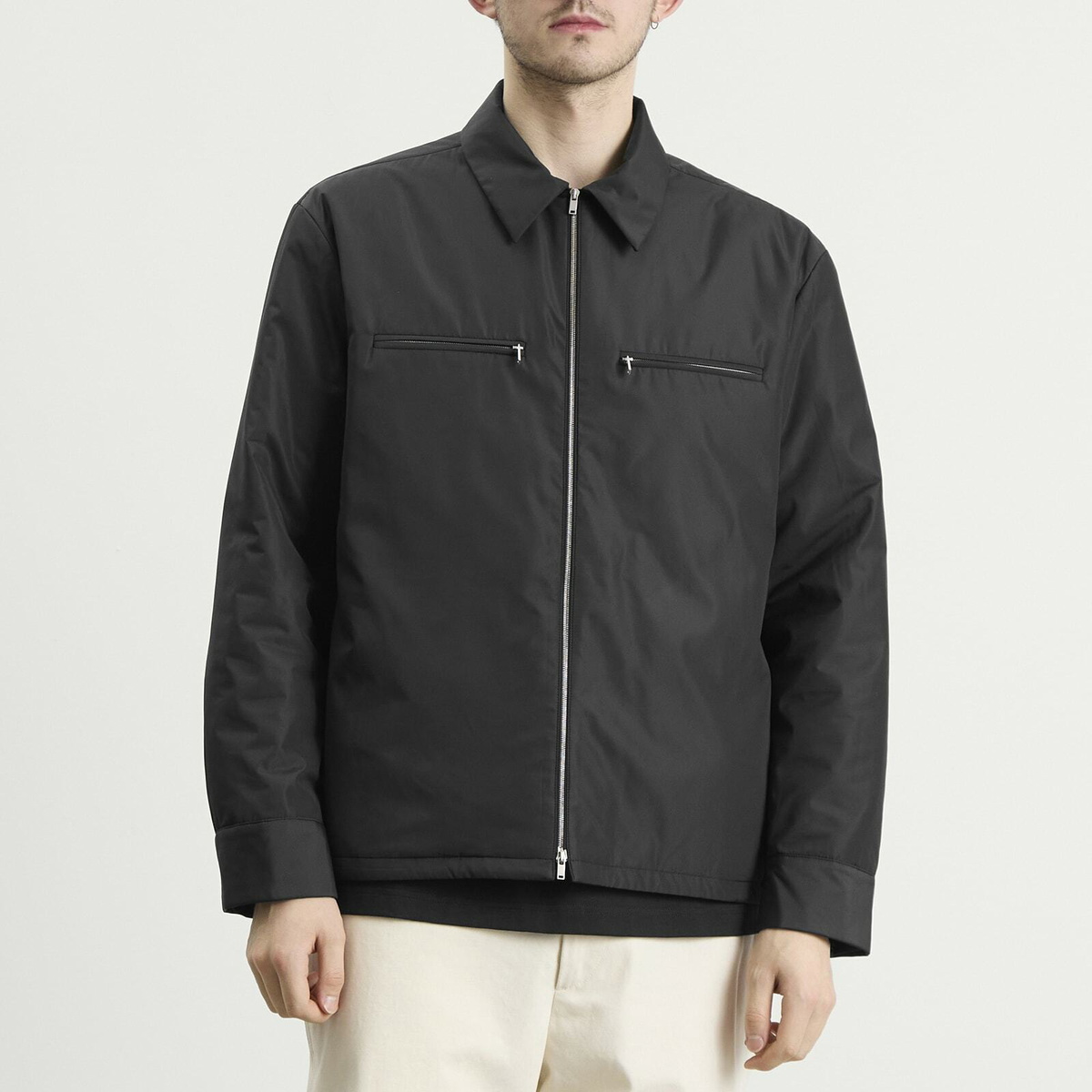 Jil Sander Men's Nylon Zip Up Shirt Jacket in Black Jil Sander