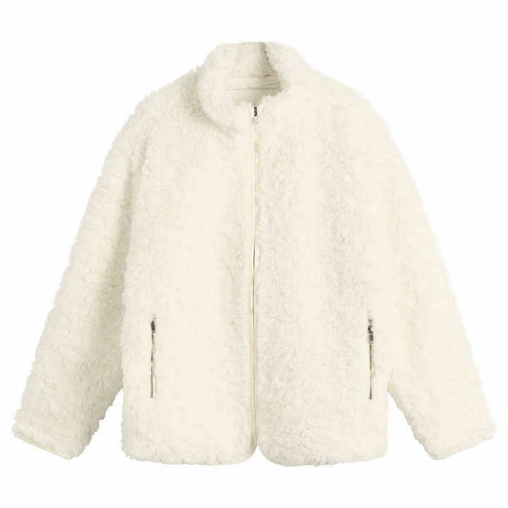 Photo: SKIMS Women's Faux Fur Zip Up Jacket in Egret