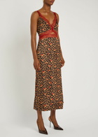 Never Fully Dressed Mimi Cherry and Leopard-print Satin Midi Dress