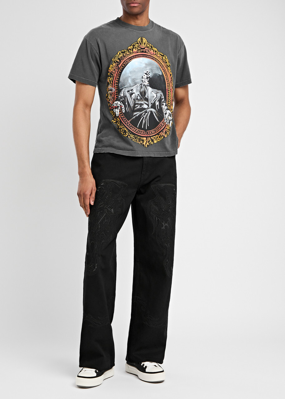 Warren Lotas Embroidered Straight-leg Jeans Black