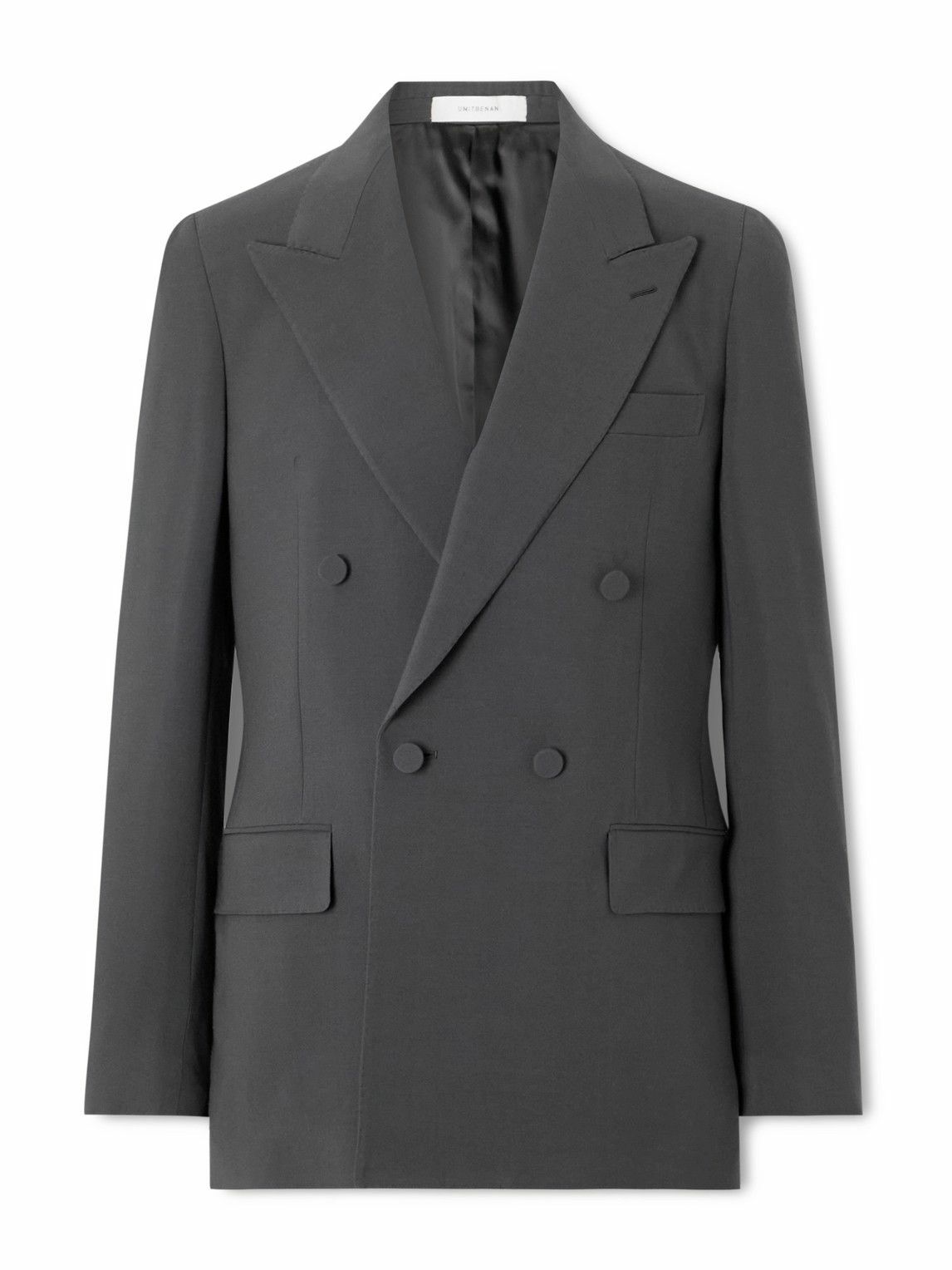 UMIT BENAN - Richard Double-Breasted Silk and Wool-Blend Blazer - Gray