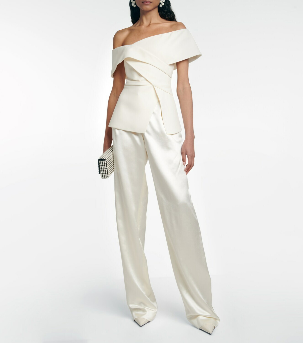 Safiyaa Bridal Eimear off-shoulder crêpe top