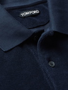 TOM FORD - Slim-Fit Logo-Embroidered Cotton-Blend Terry Polo Shirt - Blue