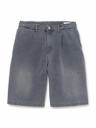 mfpen - Star Rivet Wide-Leg Pleated Organic Denim Shorts - Gray