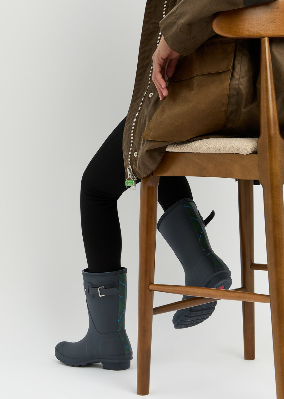 Hunter Original Short Panelled Rubber Wellington Boots Navy