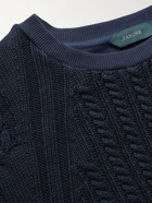 Incotex - Zanone Panelled Cable-Knit and Cotton-Jersey Sweater - Blue