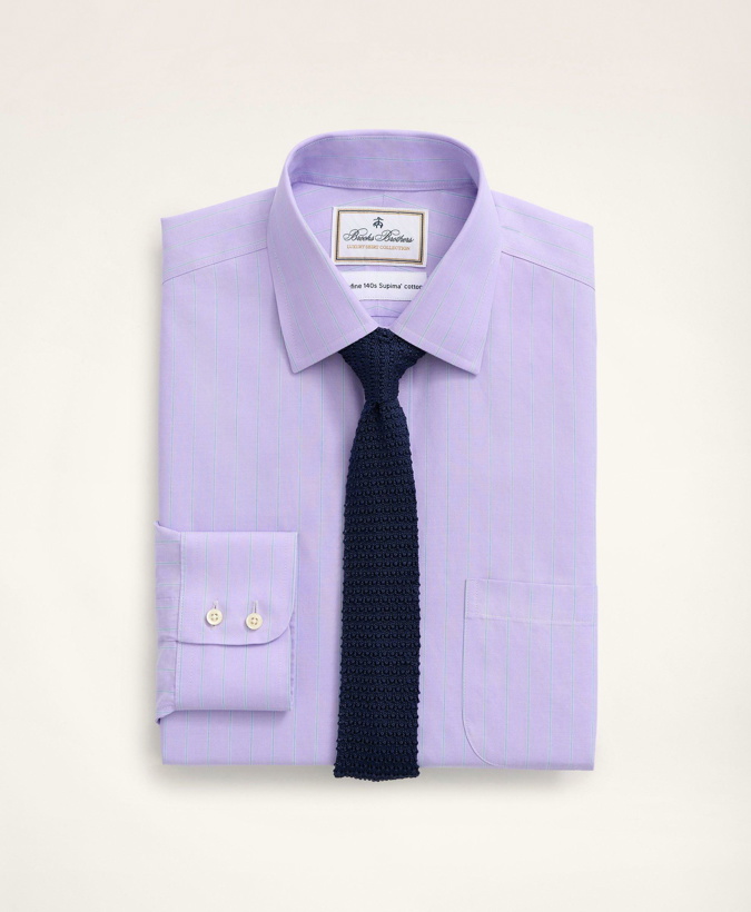 Photo: Brooks Brothers Men's Madison Relaxed-Fit Dress Shirt, Non-Iron Ultrafine Twill Ainsley Collar Ground Stripe | Violet