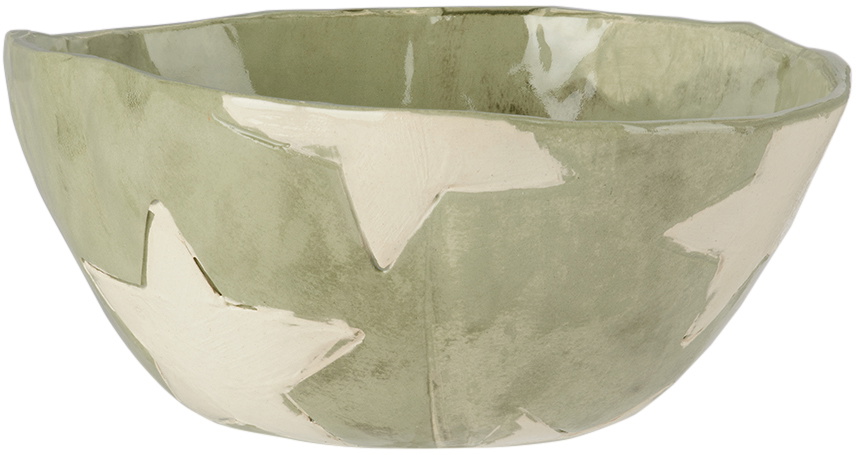 Harlie Brown Studio SSENSE Exclusive Green & White Marbled Stars Delight Cereal Bowl