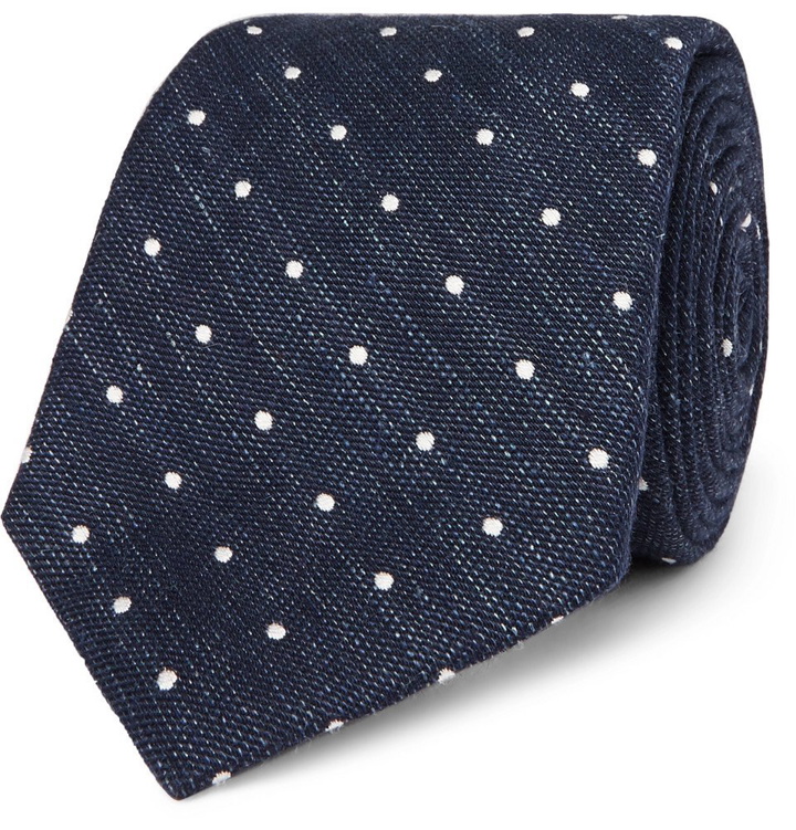 Photo: Canali - 8cm Polka-Dot Cotton and Linen-Blend Tie - Men - Navy