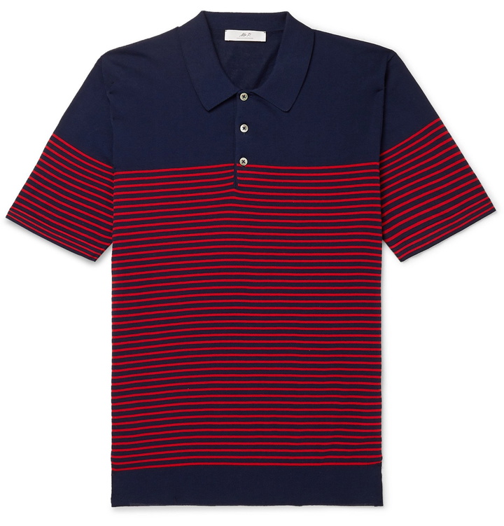 Photo: Mr P. - Striped Cotton Polo Shirt - Blue