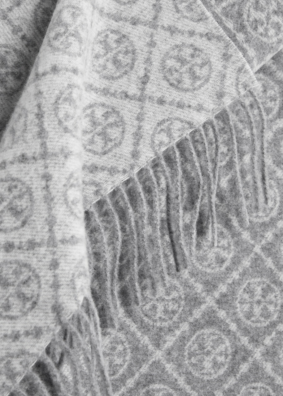 Tory Burch Logo-monogrammed Wool-blend Scarf - Grey - One Size