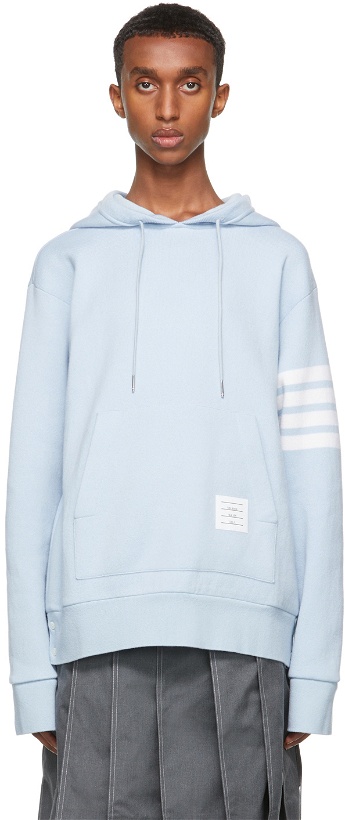 Photo: Thom Browne Blue Double-Faced Relaxed-Fit 4-Bar Hoodie