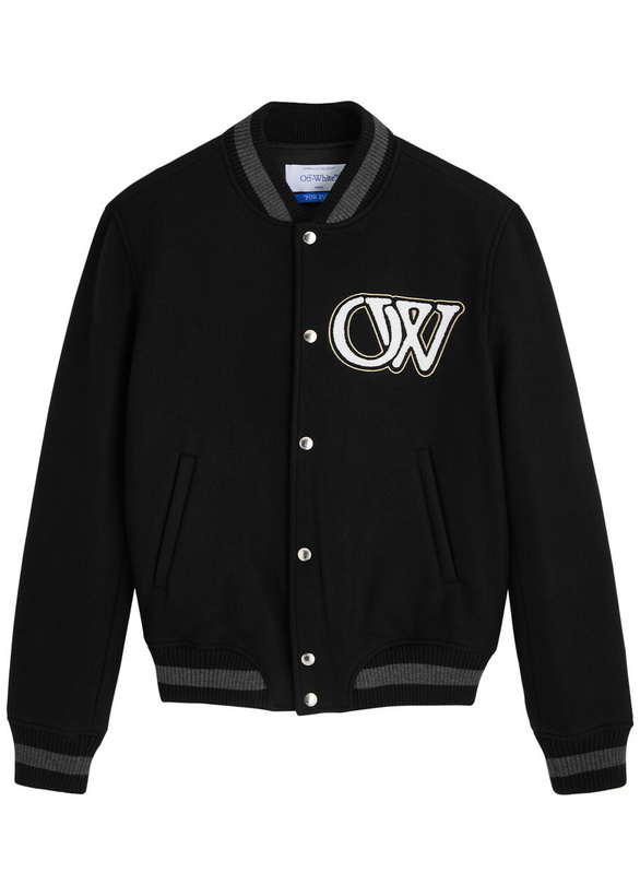 Photo: Off-white Embroidered Wool-blend Varsity Jacket Black And White