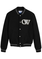 Off-white Embroidered Wool-blend Varsity Jacket Black And White
