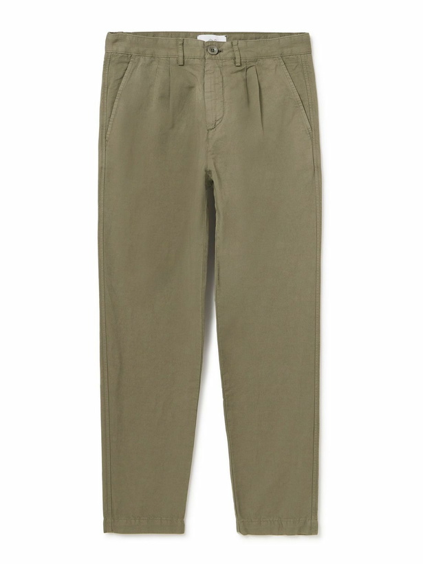 Photo: Mr P. - Straight-Leg Pleated Garment-Dyed Cotton and Linen-Blend Trousers - Green