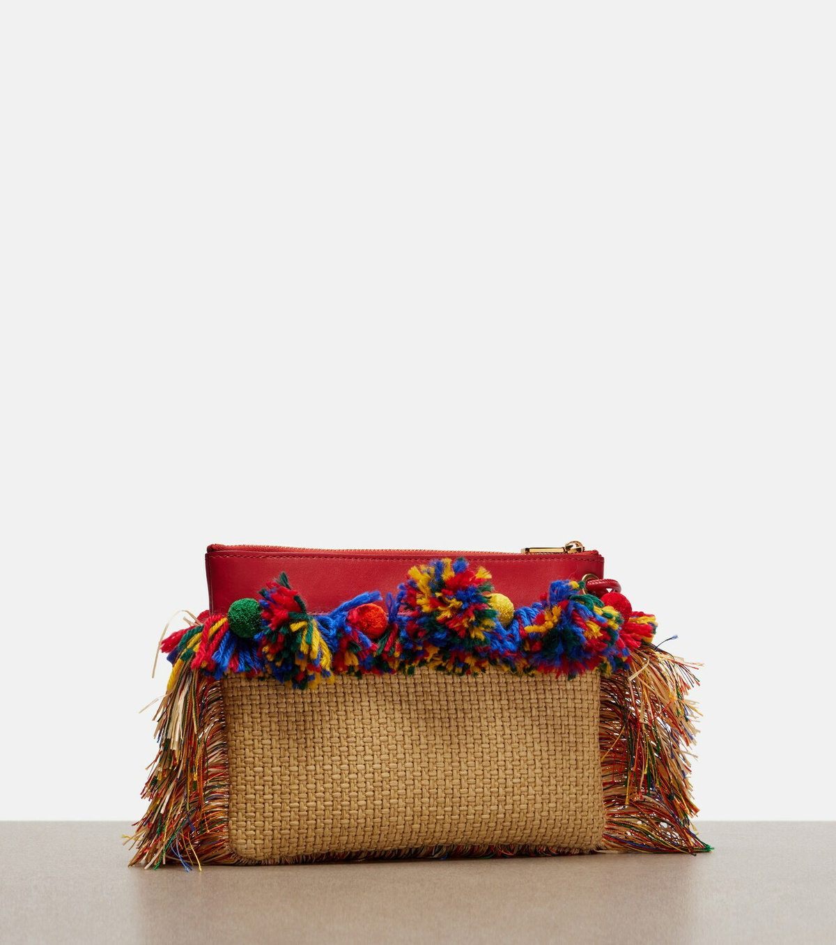 Dolce&Gabbana Fringed woven leather-trimmed pouch