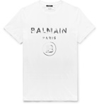 Balmain - Slim-Fit Metallic Logo-Print Cotton-Jersey T-Shirt - White