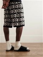 The Elder Statesman - Sealife Straight-Leg Crocheted Cashmere Drawstring Shorts - Black
