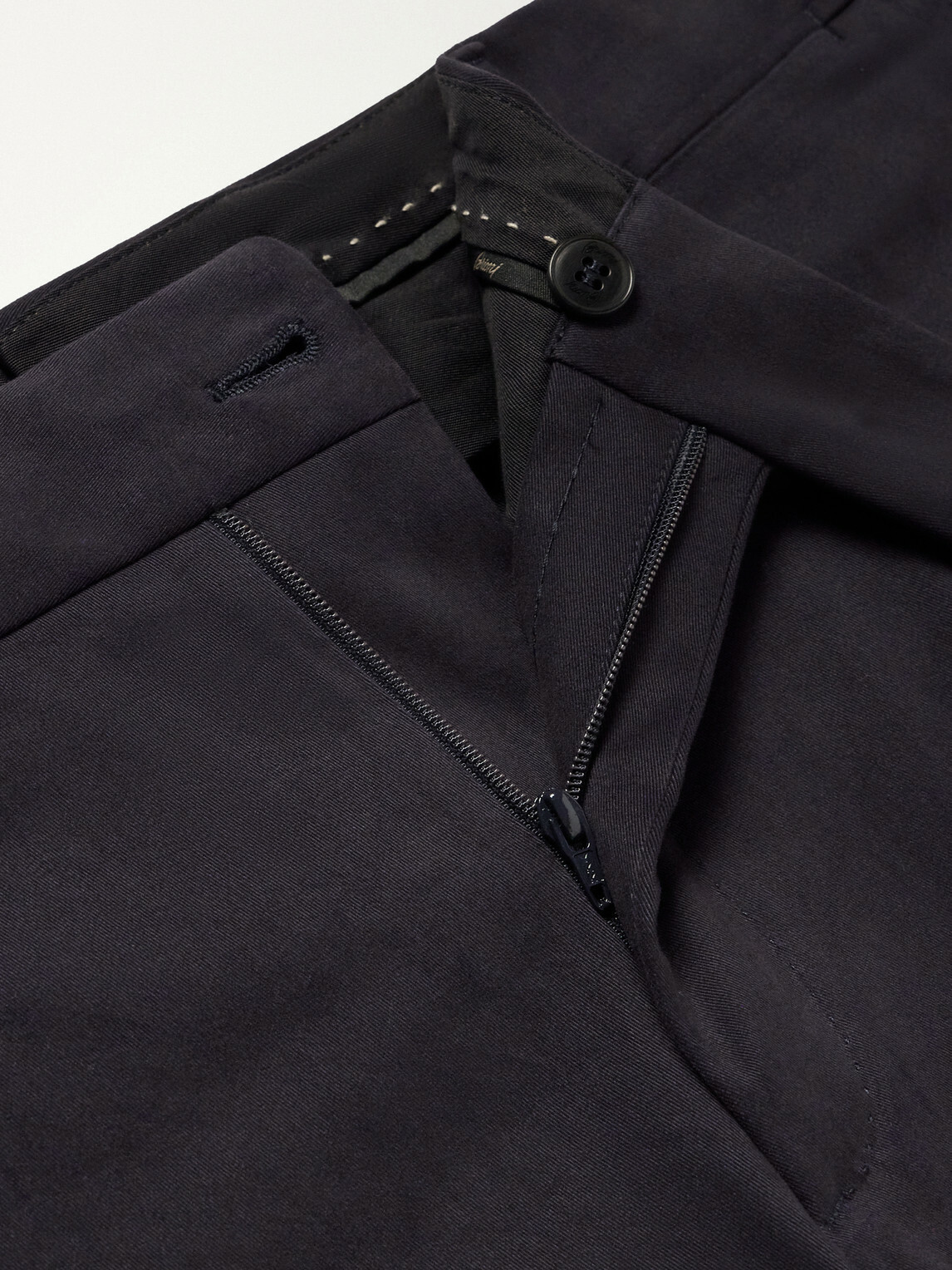 Brioni - Tapered Brushed Cotton-Blend Gabardine Trousers - Blue