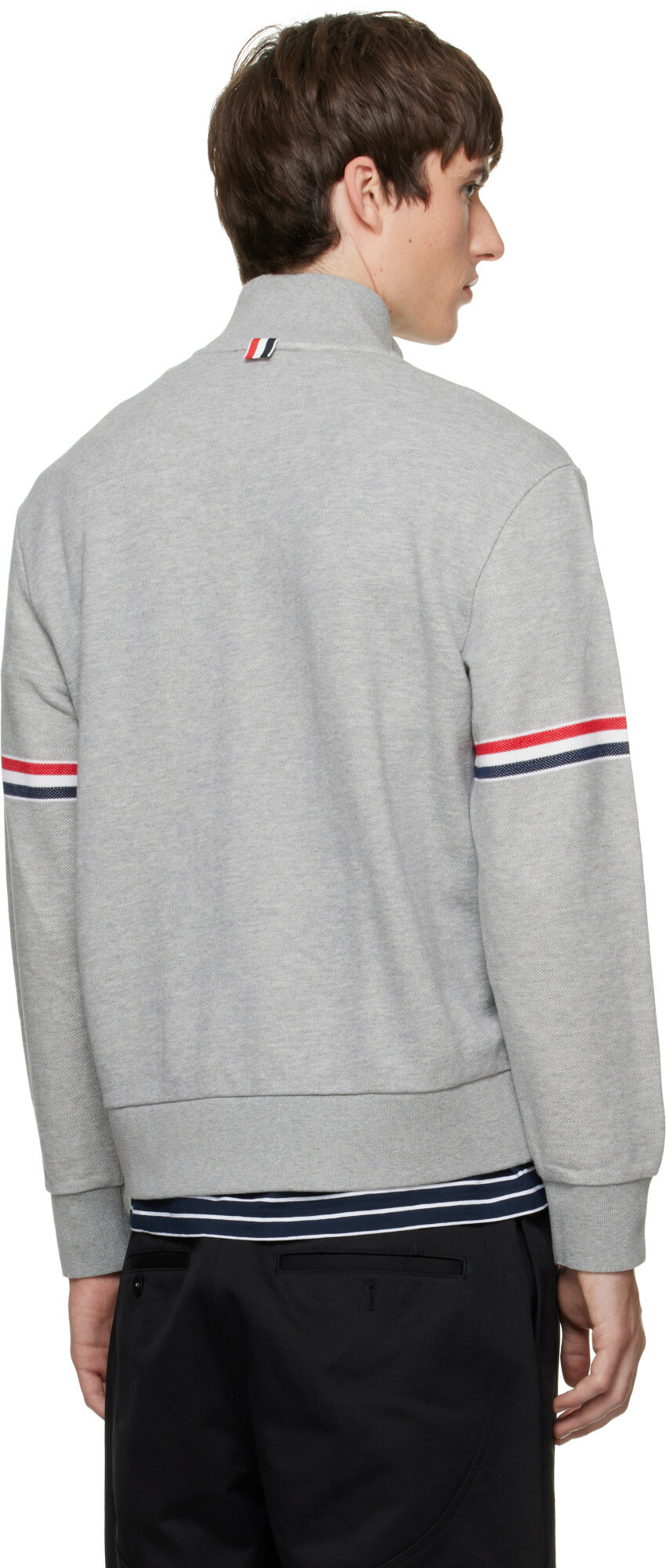 Thom Browne Gray Funnel Neck RWB Pique Loopback Sweatshirt