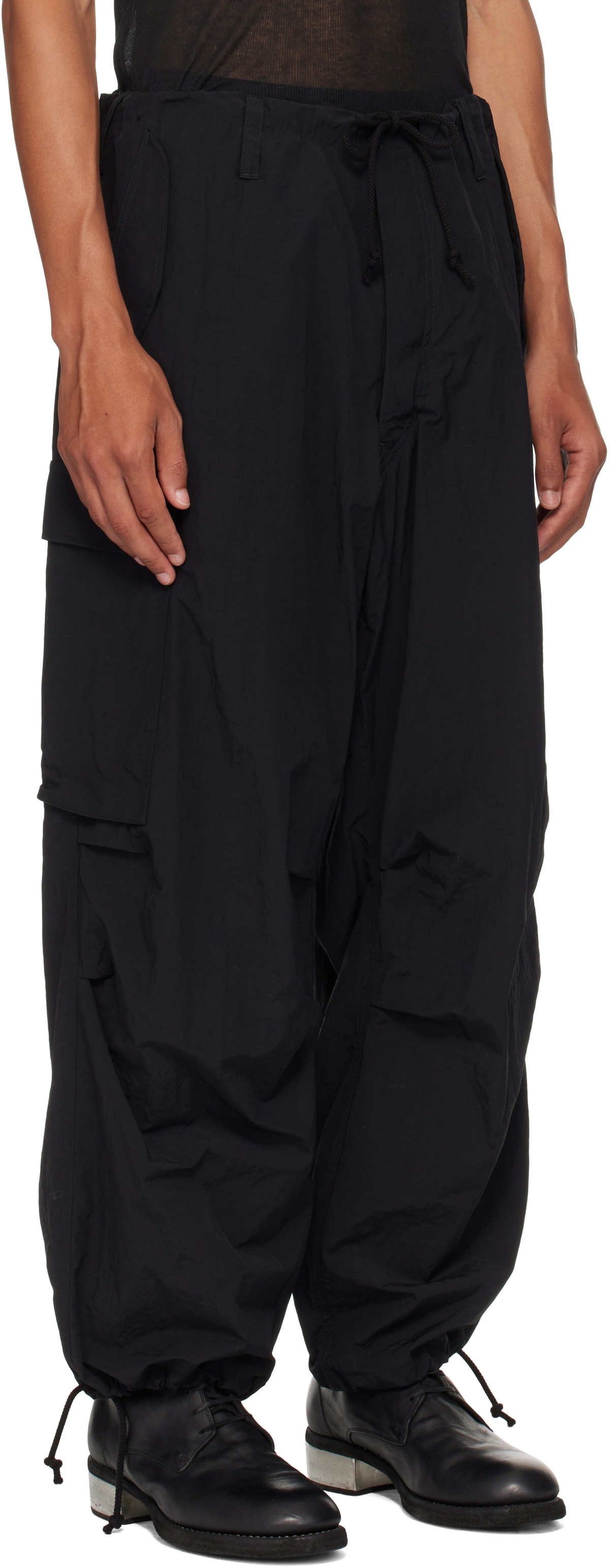 Y's For Men Black Nylon Weather Cargo Pants