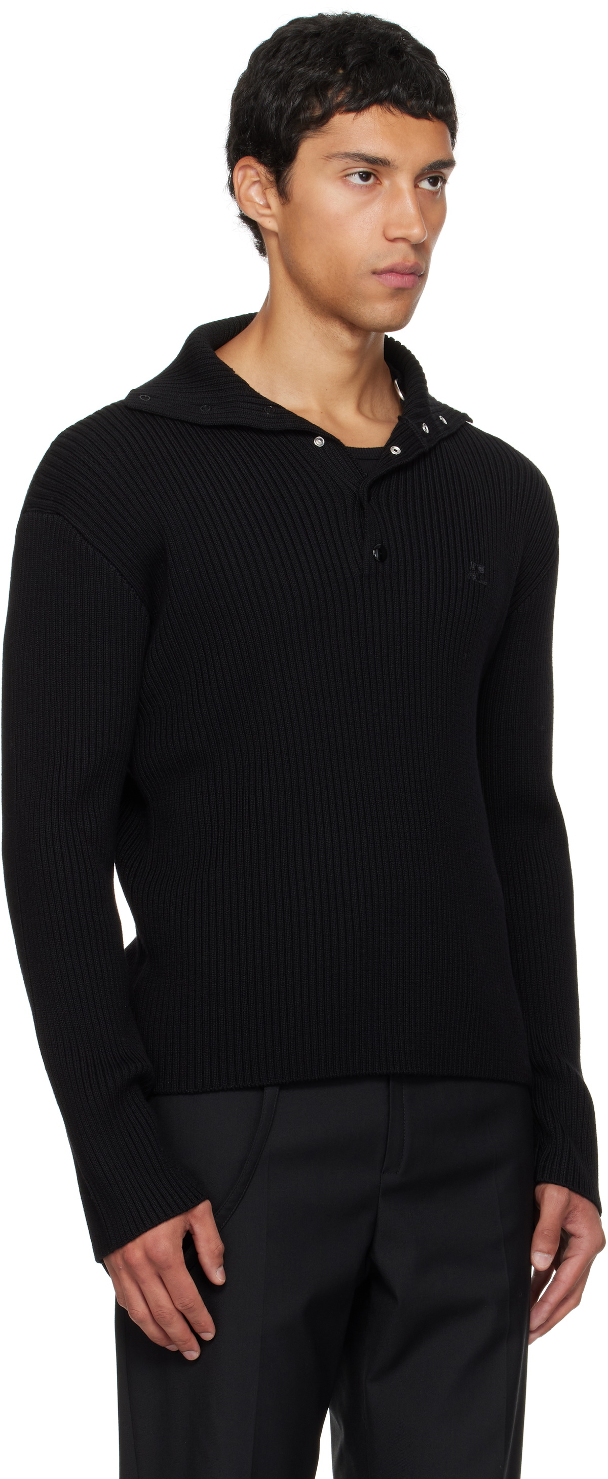 Courrèges Black Ribbed Wool Polo