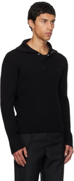 Courrèges Black Ribbed Wool Polo