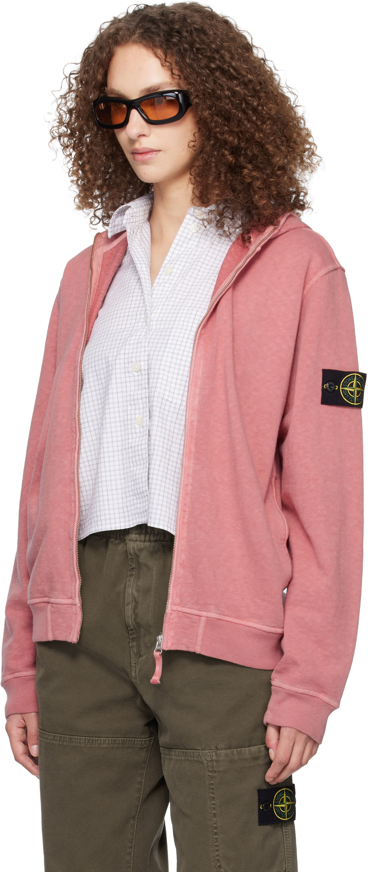 Stone Island Pink 6100032 Malfilé Fleece Old Effect Hoodie