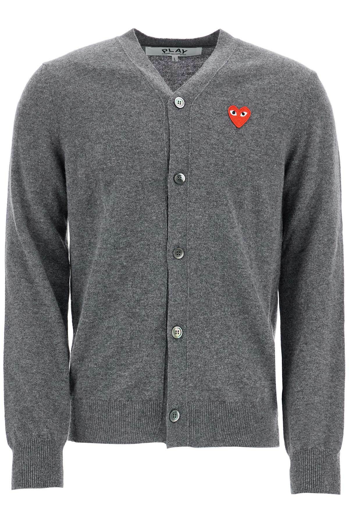 COMME DES GARCONS PLAY cardigan unisex in lana grigio con logo cuore Grey