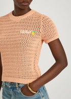 Chloe Logo-intarsia Open-knit Cotton T-shirt Orange Light