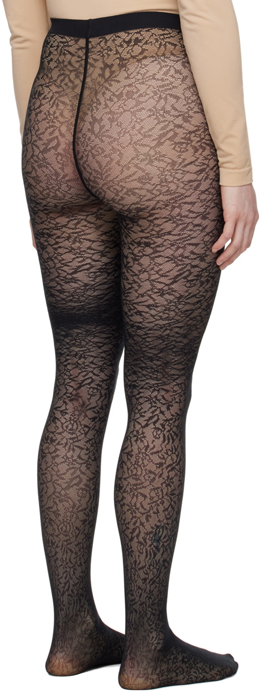 Wolford Black Floral Jacquard Tights Wolford
