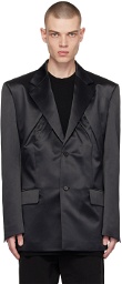 We11done Black Shirring Single-Breasted Blazer
