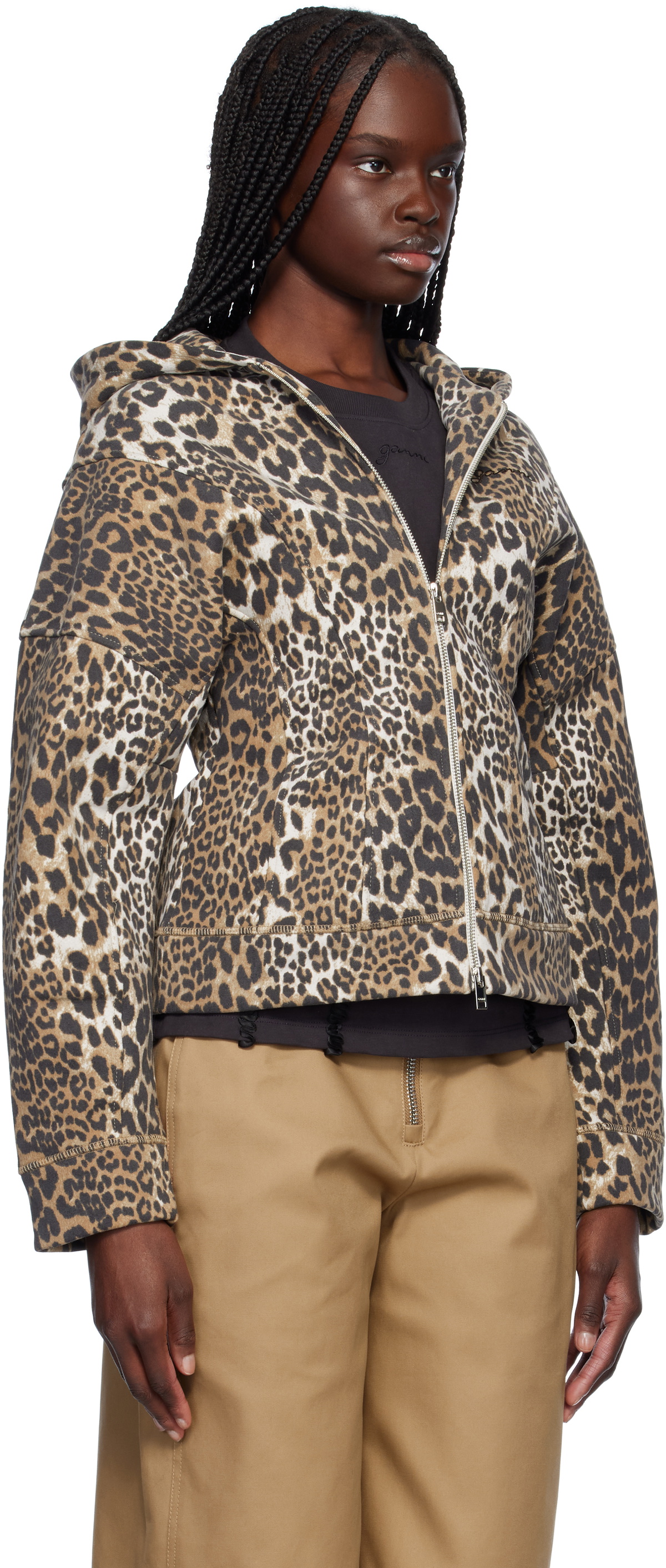 GANNI Brown & Black Heavy Fleece Zip Hoodie