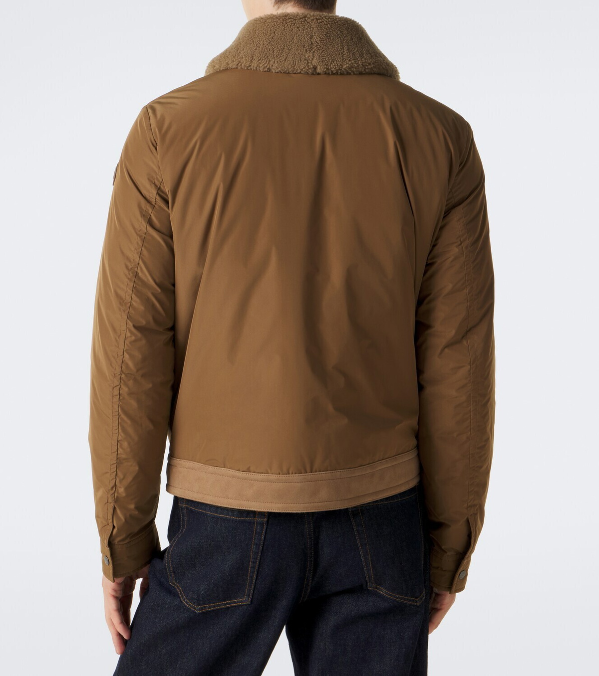 Moncler Shearling-trimmed suede down jacket