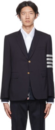 Thom Browne Navy Plain Weave Classic Sport 4-Bar Fit-1 Suiting Blazer