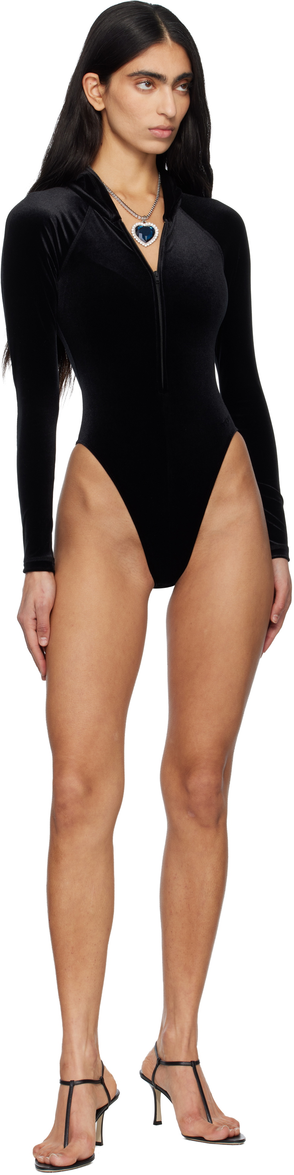 VETEMENTS Black Velvet Hood Bodysuit