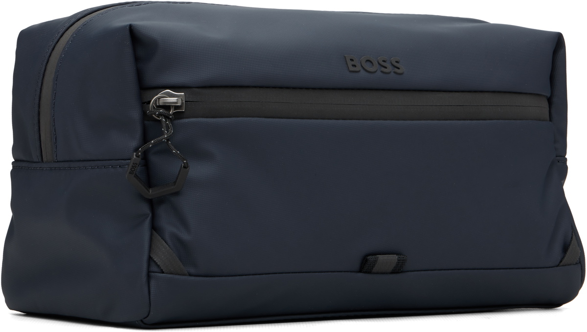 BOSS Navy Faux-Leather Wash Pouch